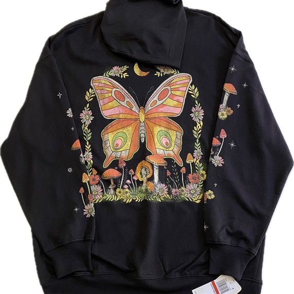 Rebellious One Butterfly Graphic Long-Sleeve Hoodie Pullover, XS, Black NWT - Picture 5 of 14